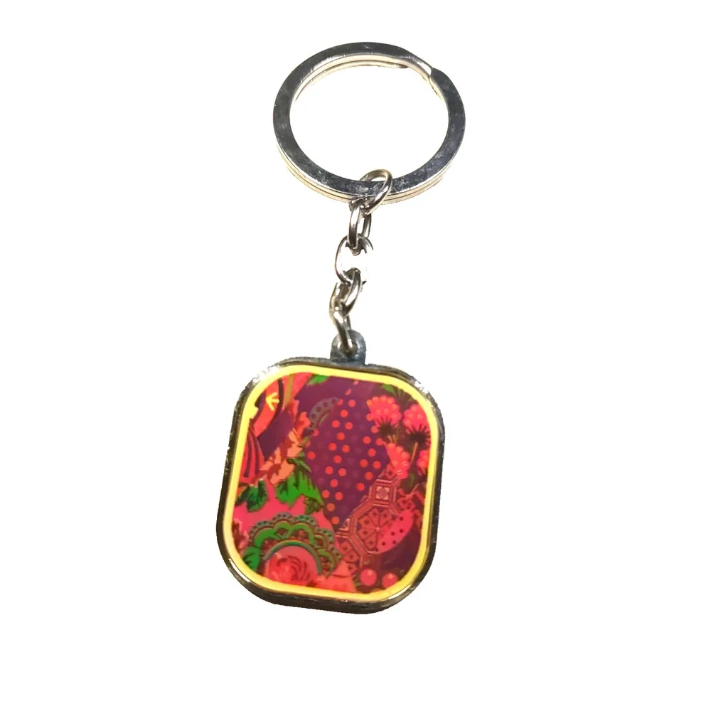 Art Keychain Silver Tone Red Insert